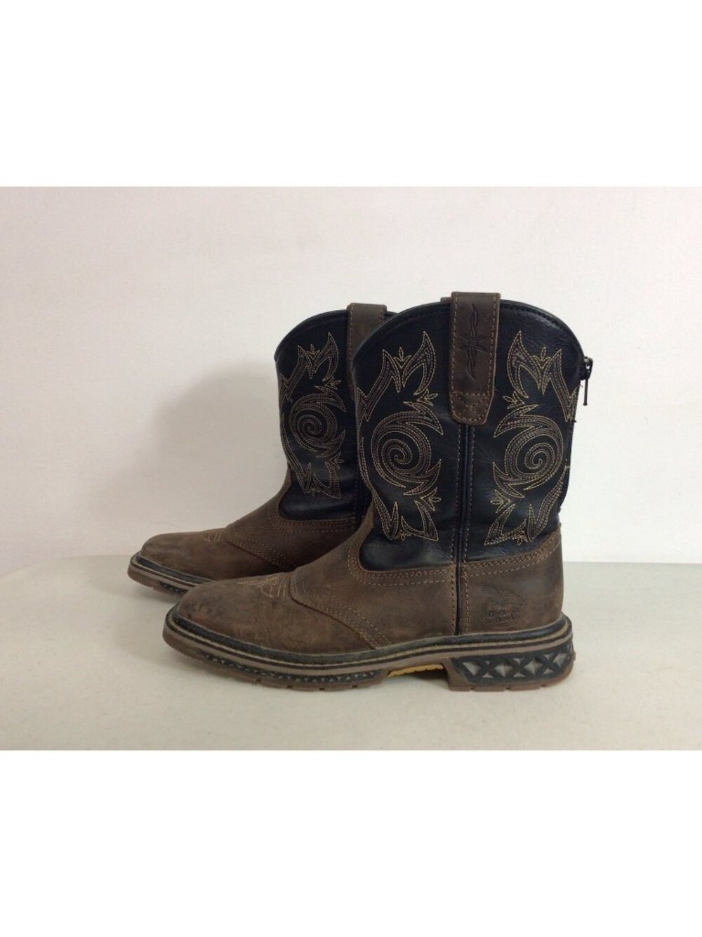 Georgia Boot Western Boots Brown Leather Zipper Back Kids 3.5M